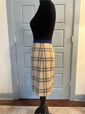 Boden Moon British Tweed Checked Skirt Ivory Blue Plaid- US Size 10R